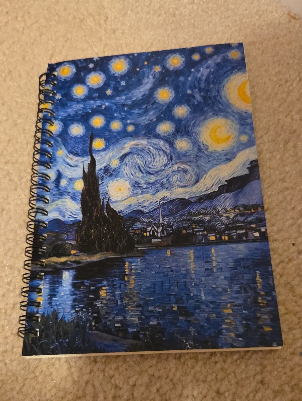 Starry Night Spiral Notebook — Blue and Yellow Journal